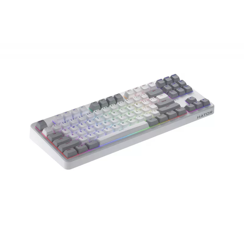 HATOR Rockfall 3 TKL Wireless, valge, QMK/VIA, OMA profiil valge-must klaviatuuriklahvid - lineaarsed mehaanilised hotswap lülitid - US - ANSI paigutus
