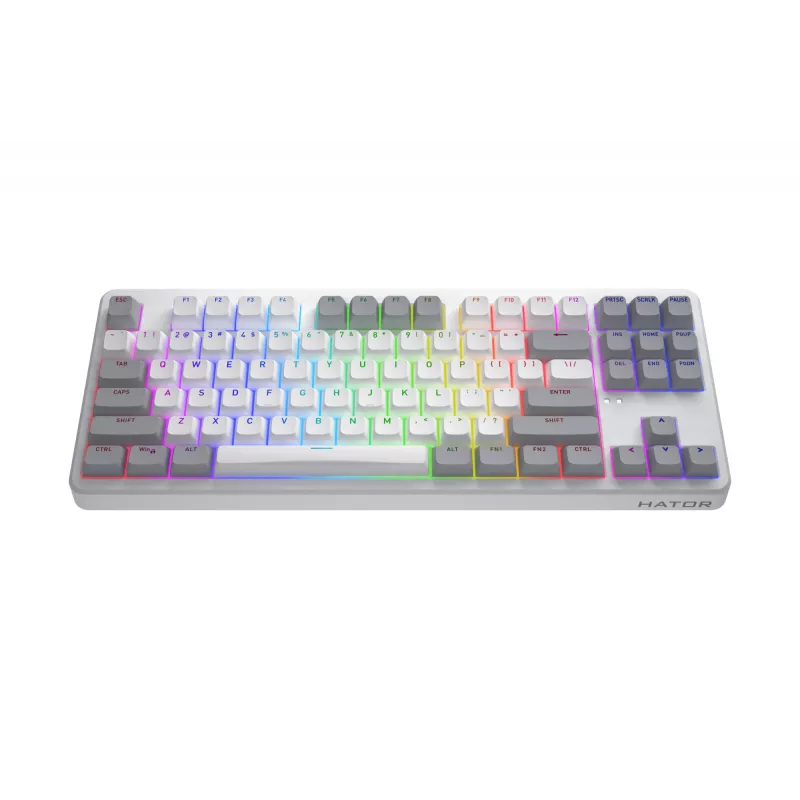 HATOR Rockfall 3 TKL Wireless, valge, QMK/VIA, OMA profiil valge-must klaviatuuriklahvid - lineaarsed mehaanilised hotswap lülitid - US - ANSI paigutus
