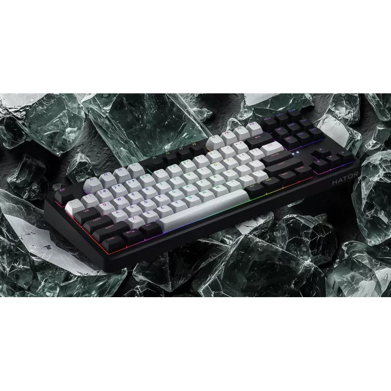 HATOR Rockfall 3 TKL Wireless, valge, QMK/VIA, OMA profiil valge-must klaviatuuriklahvid - lineaarsed mehaanilised hotswap lülitid - US - ANSI paigutus