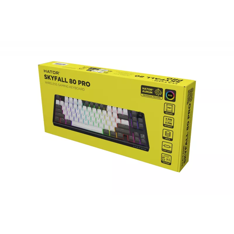HATOR Skyfall Pro Wireless 80 klaviatuur Mängimine USB + RF juhtmevaba + Bluetooth QWERTY USA inglise Must, Hall