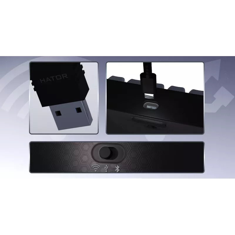 HATOR Skyfall Pro Wireless 80 klaviatuur Mängimine USB + RF juhtmevaba + Bluetooth QWERTY USA inglise Must, Hall