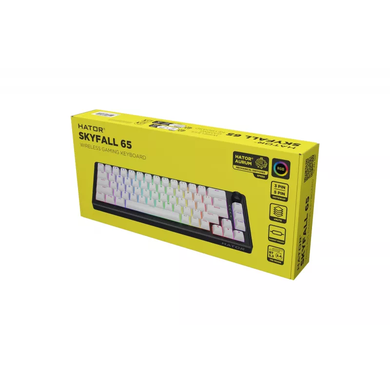 HATOR Skyfall Wireless 65 klaviatuur Mängimine USB + RF juhtmevaba + Bluetooth QWERTY USA inglise Must, Valge