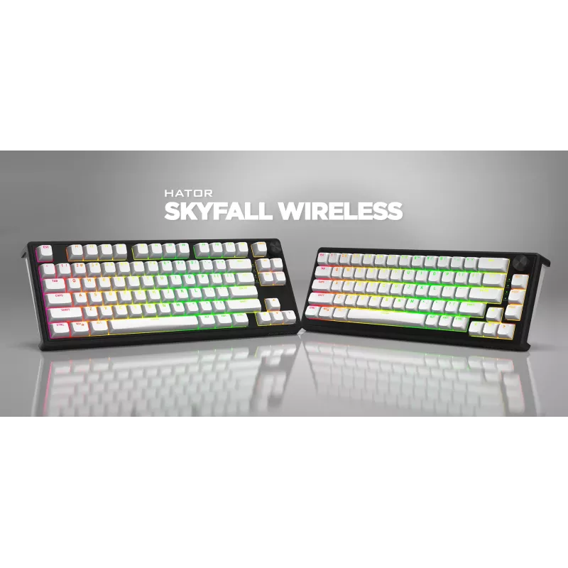 HATOR Skyfall Wireless 65 klaviatuur Mängimine USB + RF juhtmevaba + Bluetooth QWERTY USA inglise Must, Valge