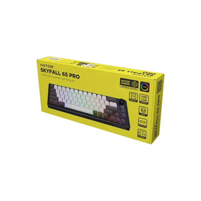 HATOR Skyfall Pro Wireless 65 klaviatuur Mängimine USB + raadiosageduslik juhtmevaba + Bluetooth QWERTY USA inglise Must, Hall