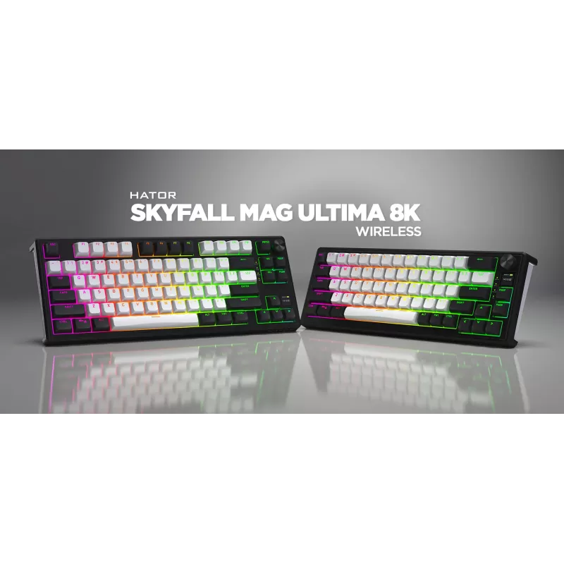 HATOR Skyfall 65 MAG ULTIMA 8K juhtmevaba klaviatuur Mängimine USB + RF Wireless + Bluetooth QWERTY US English Must, Valge