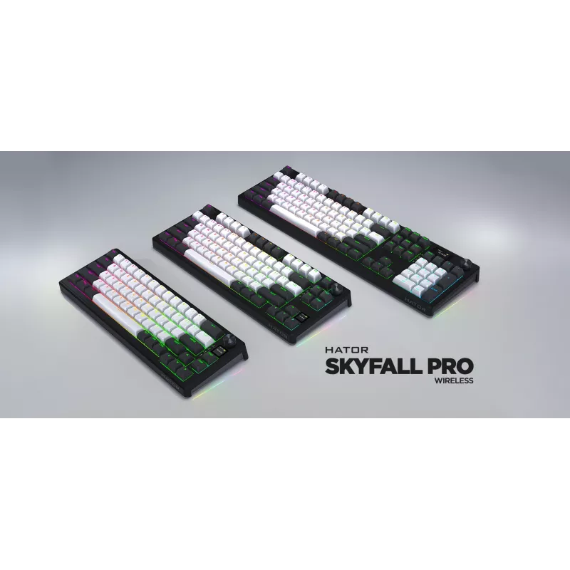 HATOR Skyfall Pro Wireless 100 klaviatuur – mängurile – USB + RF-juhtmevaba + Bluetooth – QWERTY – USA inglise – must, hall