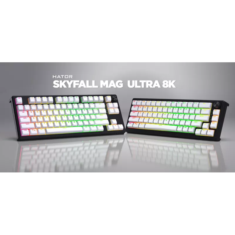 HATOR Skyfall 80 MAG ULTRA 8K klaviatuur Mängimine USB QWERTY USA inglise Must, Valge