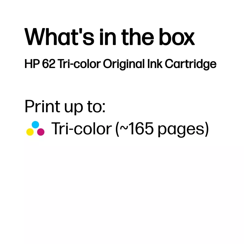 HP 62 kolmevärviline originaaltindikassett, tsüaan, magenta, kollane, 1 tk, 165 lehekülge