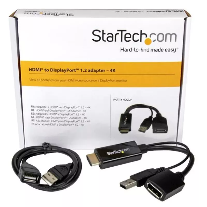 StarTech.com HDMI-DisplayPort adapter - 4K 30 Hz, 3840 x 2160 pikslit, 1080p, 720p, 120 Hz, must, MegaChips - STDP2600, aktiivne videomuundur