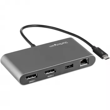 StarTech.com Dual-Monitor Thunderbolt Mini Dock, 4K 60Hz DisplayPort, draiverivaba jaotur Windowsile ja Macile, Gigabit Ethernet, 1x USB-A (USB 5Gbps), 11in (28cm) kaabel