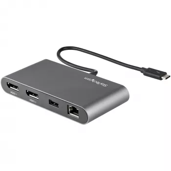 StarTech.com Dual-Monitor Thunderbolt Mini Dock, 4K 60Hz DisplayPort, draiverivaba jaotur Windowsile ja Macile, Gigabit Ethernet, 1x USB-A (USB 5Gbps), 11in (28cm) kaabel