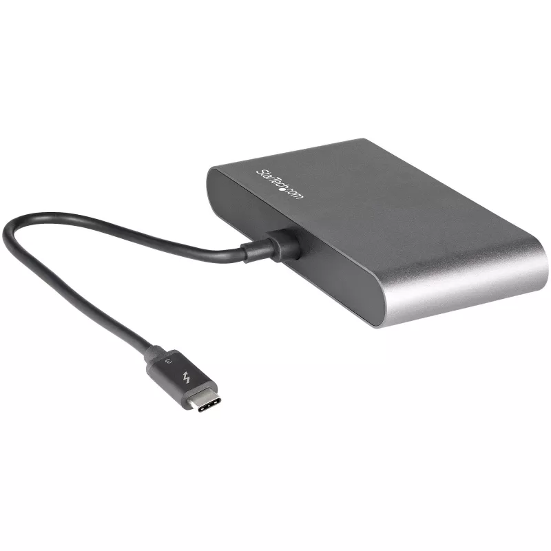 StarTech.com Dual-Monitor Thunderbolt Mini Dock, 4K 60Hz DisplayPort, draiverivaba jaotur Windowsile ja Macile, Gigabit Ethernet, 1x USB-A (USB 5Gbps), 11in (28cm) kaabel