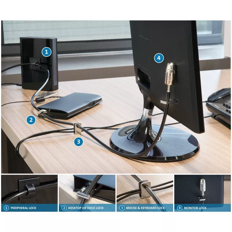 Kensington Desktop & Peripherals Locking Kit 2.0, 2,44 m, Kensington, Võti, Süsinikteras, Must, Hõbedane