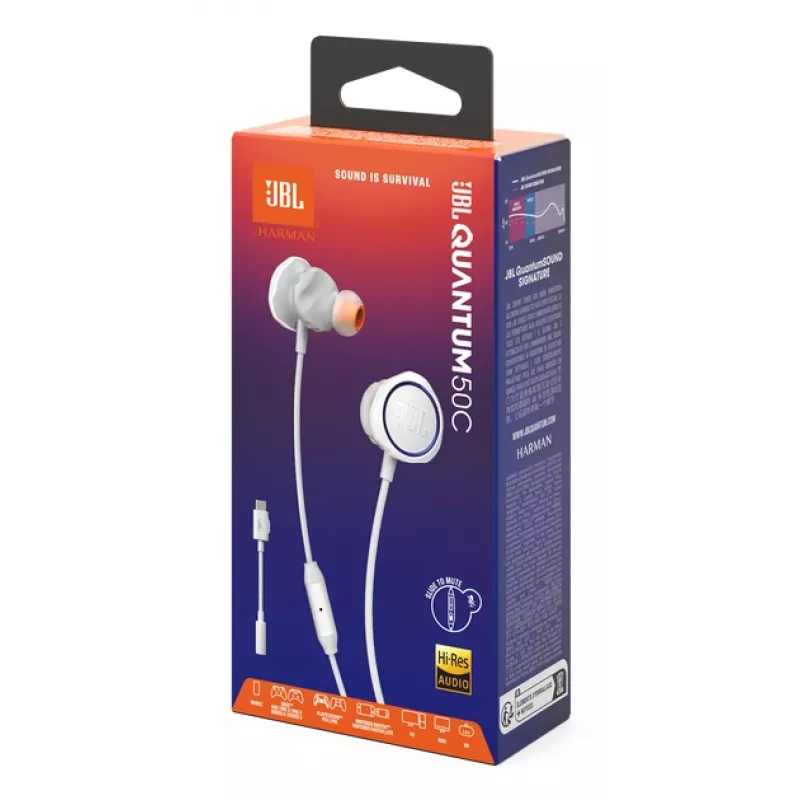 JBL Quantum 50C peakomplekt juhtmega kõrvasisene mänguri valge