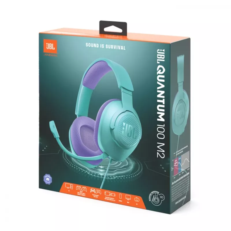 JBL Quantum 100M2 peakomplekt juhtmega peapaelaga mängimiseks tsüaan