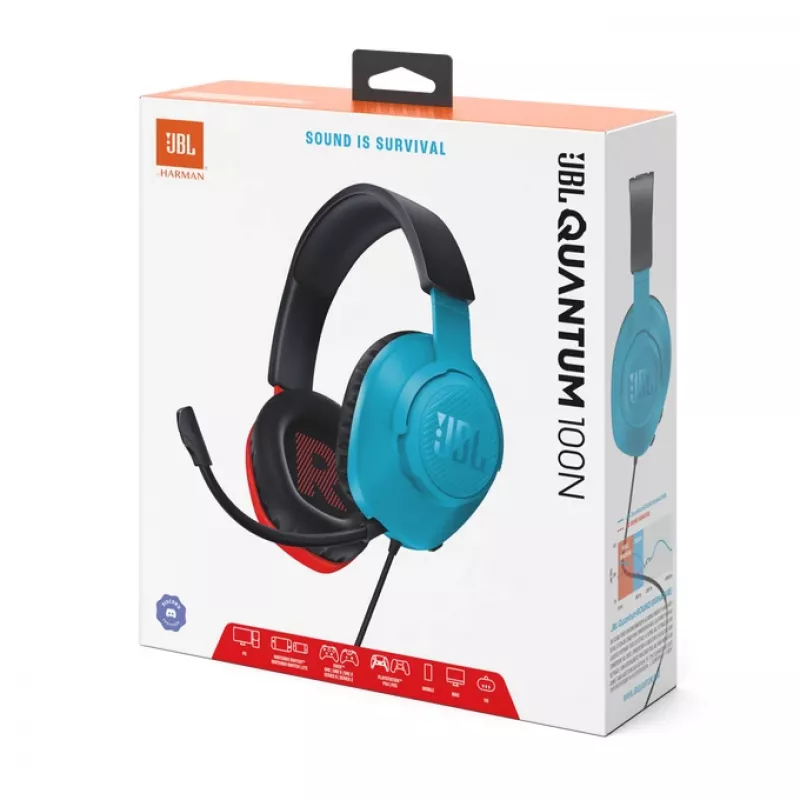 JBL Quantum 100N peakomplekt juhtmega peapaelaga mängimiseks sinine, punane