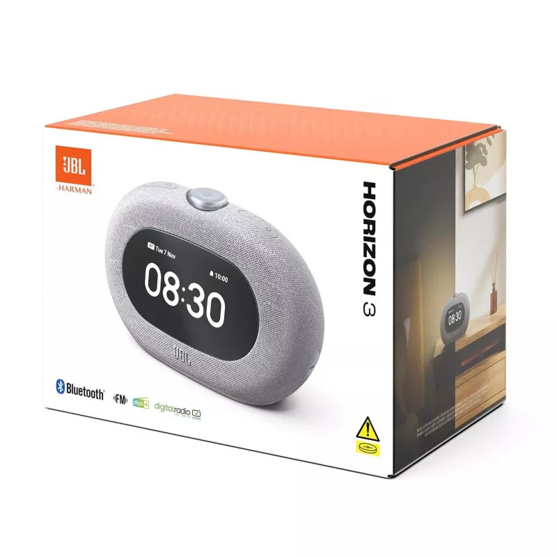 Kellaraadio JBL Horizon-3 — DAB/DAB+/FM, 5 W RMS, LCD-ekraan, 65–20 000 Hz, Pöörlev helitugevus, Hall