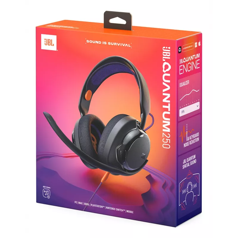 JBL Quantum 250 peakomplekt Juhtmega üle pea Mängimine Must