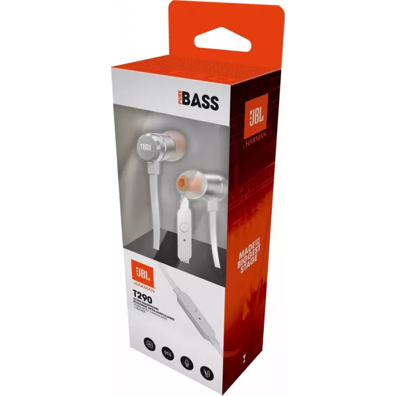 JBL T290 peakomplekt juhtmega kõrvasisene kõned/muusika hõbedane