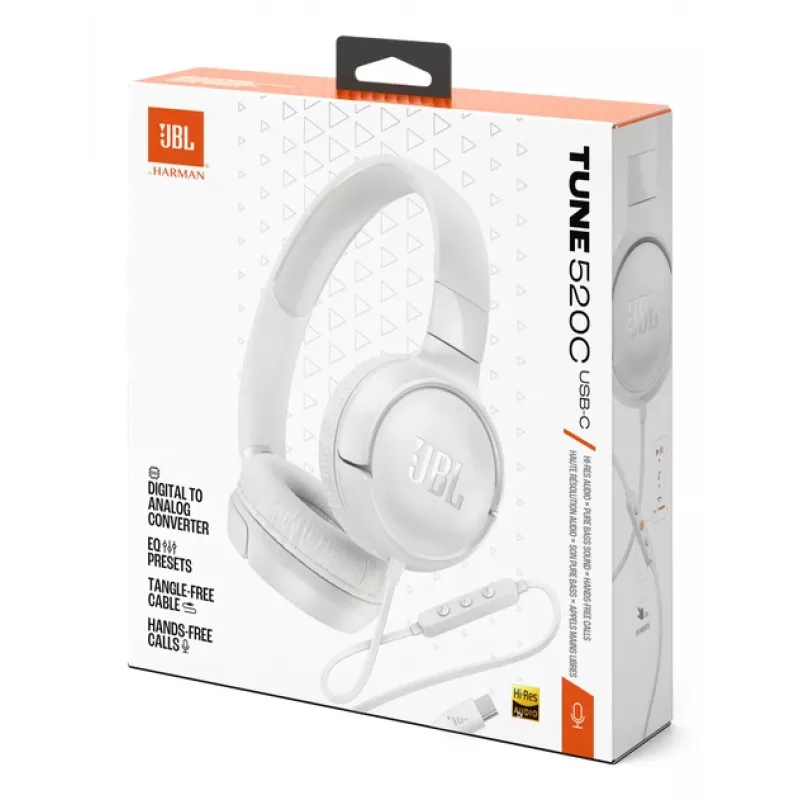 JBL Tune 520C USB-C Peakomplekt Juhtmega Peavõru Kõned/Muusika USB USB-C Valge