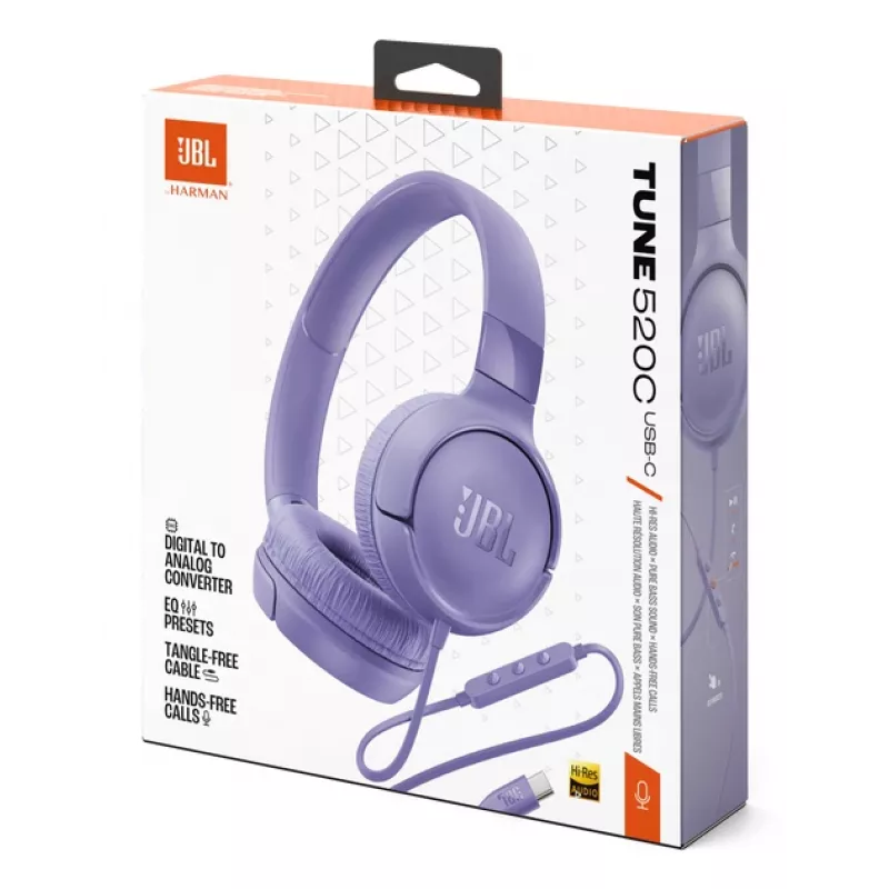 JBL Tune 520C USB-C kõrvaklapid, juhtmega, peakael, kõned/muusika, USB USB-C, lilla