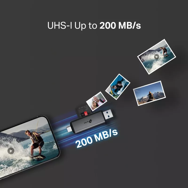 TP‑LINK UA430D kaardilugeja USB 3.1 — MicroSD/SD tugi, 200 Mbit/s, must, 75×22,9×9,3 mm