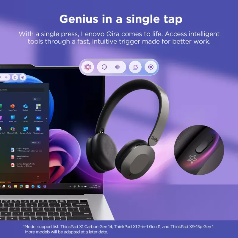 Lenovo 4XD1T60925 kõrvaklapid / peakomplekt Juhtmevaba Peavõru Kontor / kõnekeskus USB USB-C Bluetooth Hall
