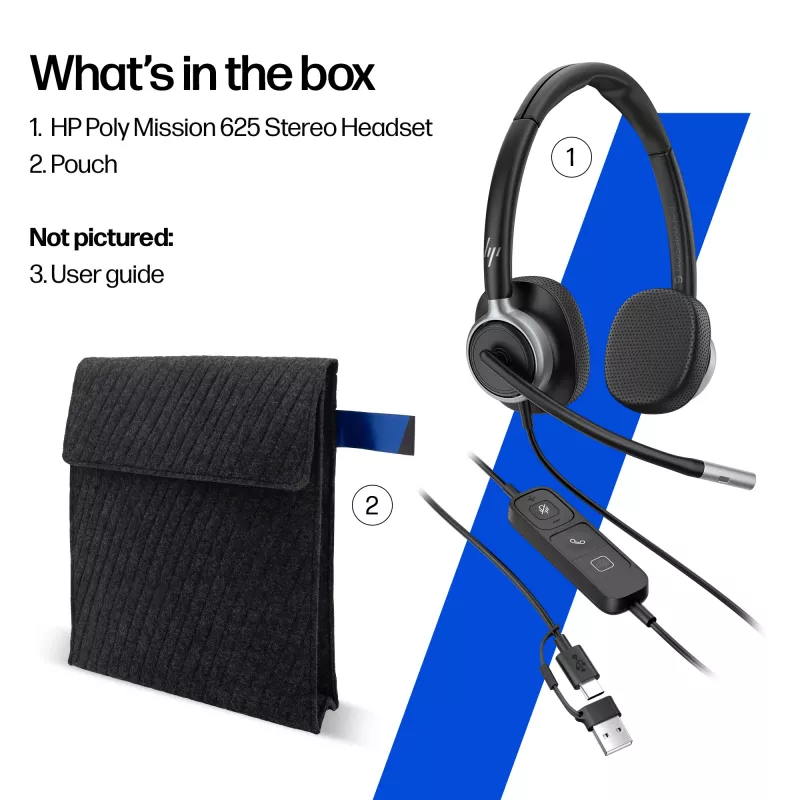 Wired Stereo Headset HP POLY Mission 625 koos USB (C01C6AA)