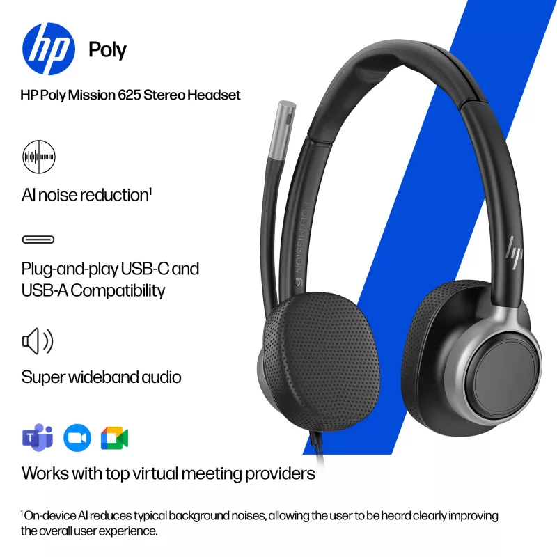 Wired Stereo Headset HP POLY Mission 625 koos USB (C01C6AA)