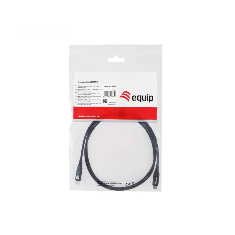 Equip USB 4 üliõhuke C-C-kaabel, 1,2 m, PD240W, 4K/60 Hz, 40 Gbps, must