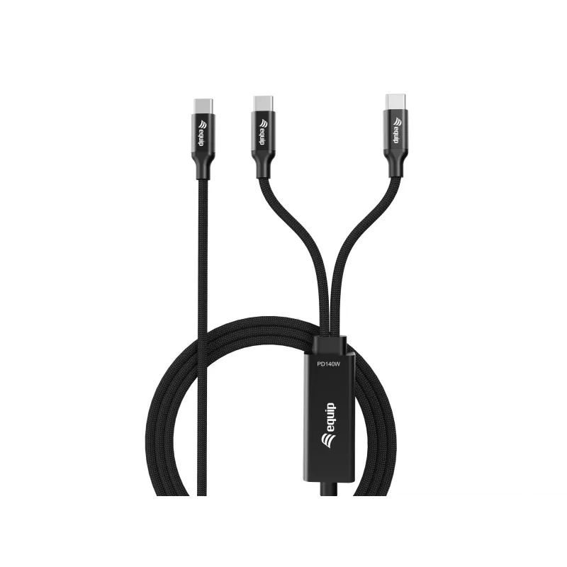 USB-C kuni 2x USB-C Y-laadimiskaabel EQUIP 1,5 m PD 140 W, USB 2.0, must