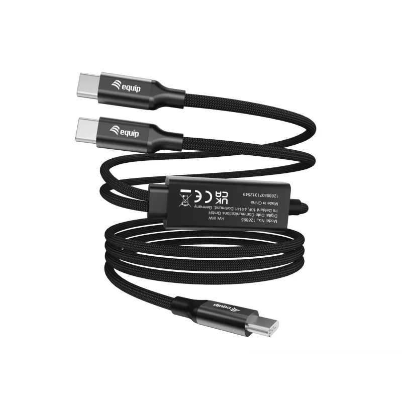 USB-C kuni 2x USB-C Y-laadimiskaabel EQUIP 1,5 m PD 140 W, USB 2.0, must