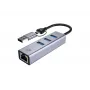 USB-C - Gigabit võrguadapter 3-pordilise USB-jaoturiga CONCEPTRONIC ABBY25G — USB 3.2 Gen 1, 1 Gbps Ethernet, 3x USB-A, alumiinium, hall