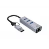 USB-C - Gigabit võrguadapter 3-pordilise USB-jaoturiga CONCEPTRONIC ABBY25G — USB 3.2 Gen 1, 1 Gbps Ethernet, 3x USB-A, alumiinium, hall