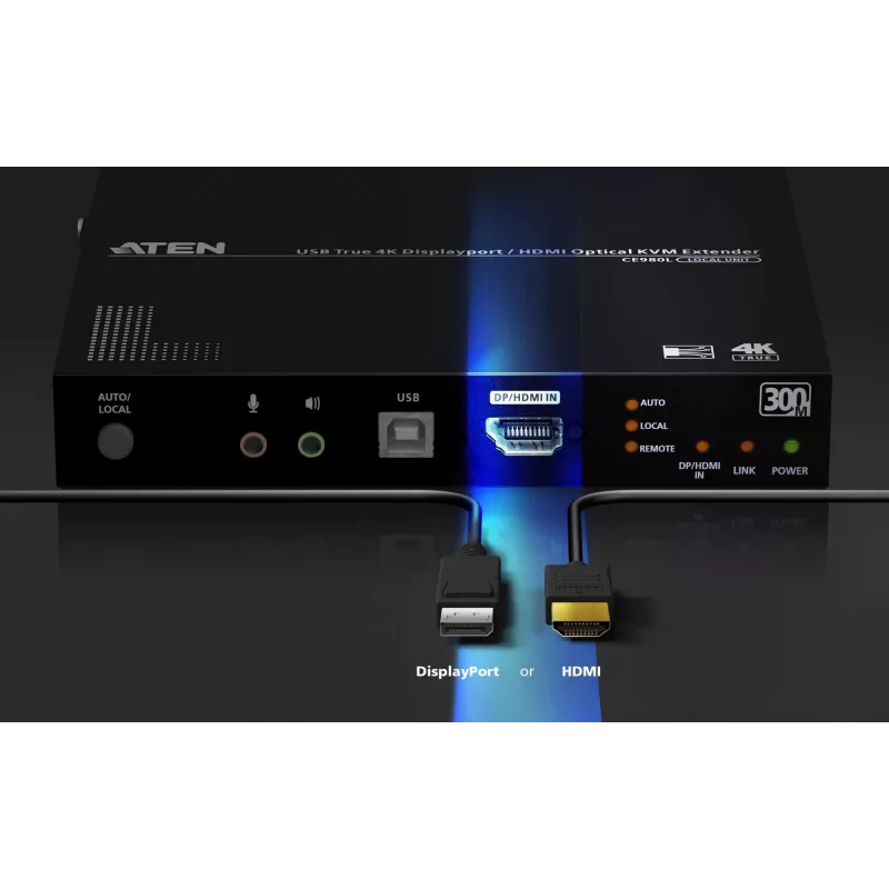 KVM pikendaja ATEN True 4K DP/HDMI optiline KVM 300 m – saatja ja vastuvõtja, DisplayPort/HDMI, USB, 300 m