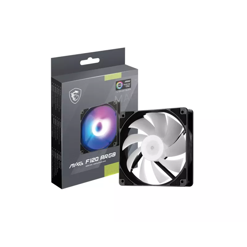 Korpuse ventilaator MSI MAG F120 ARGB — 120 mm, 1300 RPM, hüdrauliline laager, must