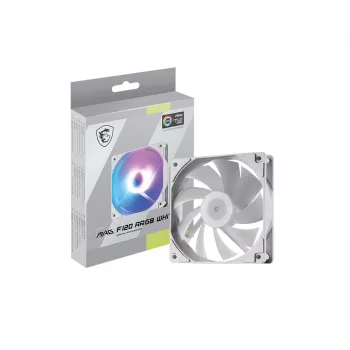 Arvutikorpuse ventilaator MSI MAG F120 ARGB Valge — 120 mm, 1300 p/min, hüdrauliline laager