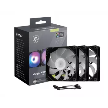 PC korpuse ventilaator MSI MAG F120 ARGB x3 — 120 mm, 1300 RPM, hüdrauliline laager, must