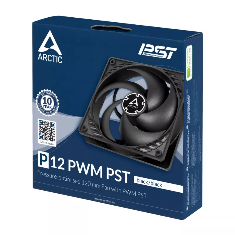 ARCTIC P12 PWM PST (must/must) rõhuoptimeeritud 120 mm ventilaator koos PWM PST-ga