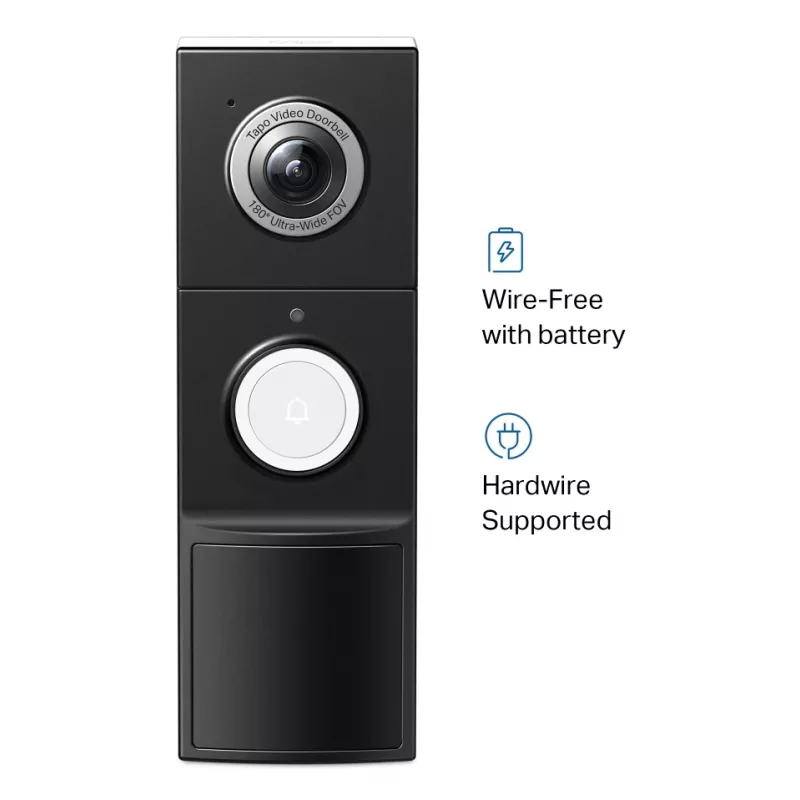 TP-Link Tapo video uksekella kaamera 1 × D235, 1 × D100C, Must, Valge, IP66, 130°, IR, Seinale, CE, RoHS, RCM,R-NZ,FCC, EAC, Triman, UKCA