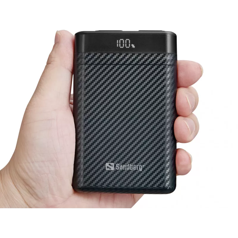 Sandberg Survivor Nano akupank 10000, 10000 mAh, liitiumioon (Li-Ion), 3,7 V, 20 W, must