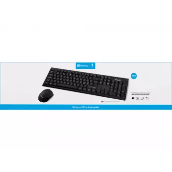 Sandberg Wireless Office DesktopSet INT, juhtmevaba, RF Wireless, membraan, QWERTY, must, hiir kaasas
