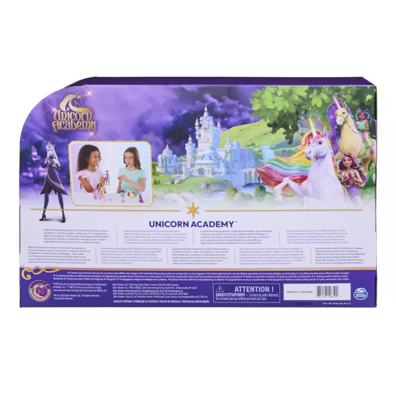 Unicorn Academy, Magic Unleashed seikluspakett, lihavõttekinkide idee, sisaldab Sophia, Ava, Ravenzella nukke, Wildstar, Leaf ükssarvikuid ja muud