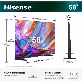 Hisense 58E7S 147,3 cm (58-tolline) 4K Ultra HD nutiteler Wi-Fi must