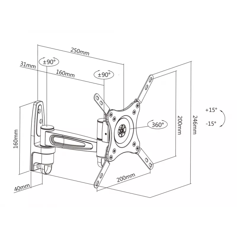 Kinnitusõlg Multibrackets M VESA Flexarm 360 II Must 75 100 200