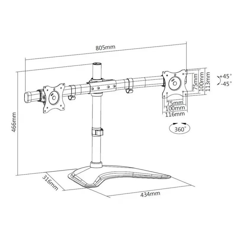 Multibrackets M Deskstand Basic Dual, vabaltseisev, 16 kg, 38,1 cm (15″), 68,6 cm (27″), 100 x 100 mm, must