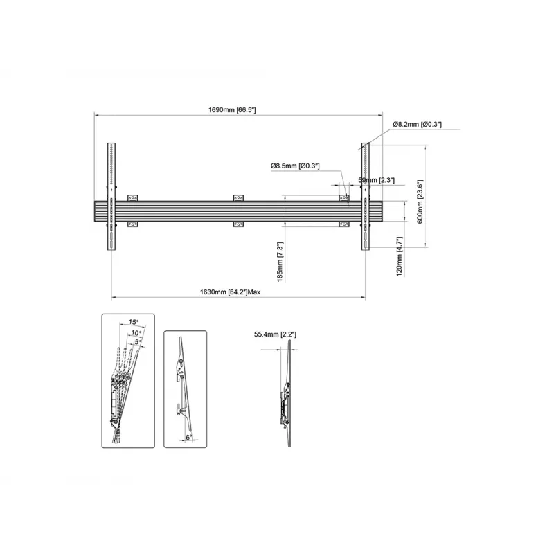 Seinakinnitusklamber MULTIBRACKETS M Wallmount Pro LG110UM5J — kallutatav, VESA 100×100–1600×600, max 80 kg, 40–110-tollistele ekraanidele, must