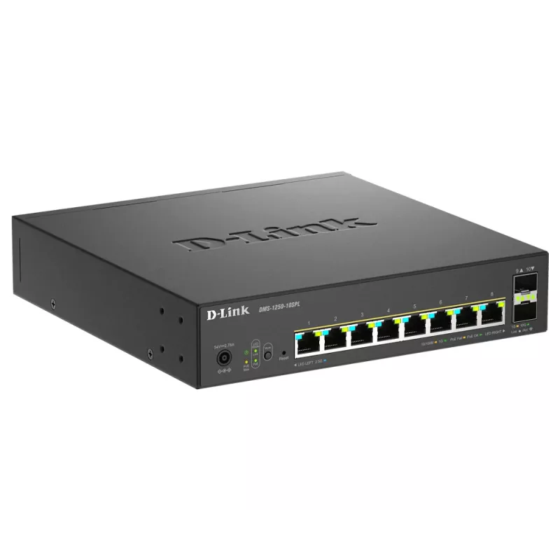 D-Link 10-Port Multi-Gigabit Smart Managed PoE+ Switch, 8 multi-Gigabit 2.5G PoE ja 2 10G SFP+ porti