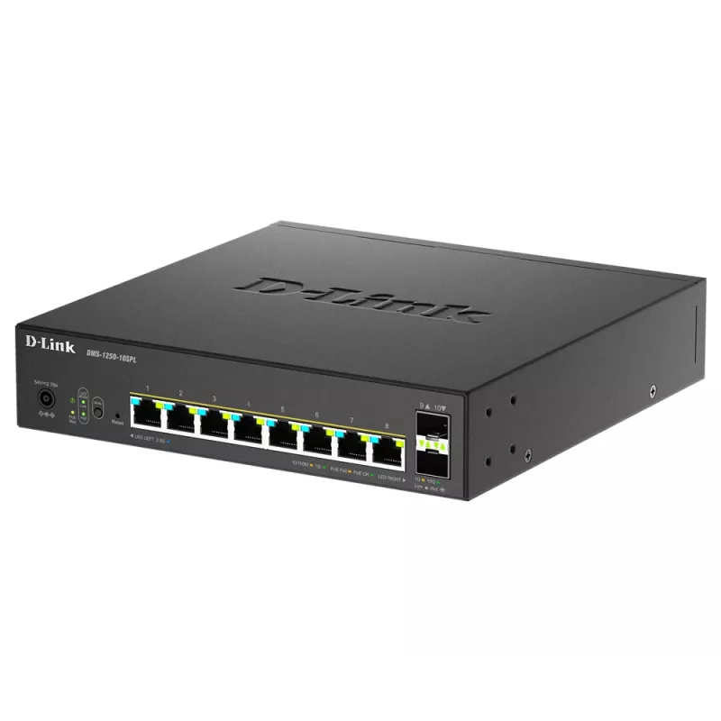 D-Link 10-Port Multi-Gigabit Smart Managed PoE+ Switch, 8 multi-Gigabit 2.5G PoE ja 2 10G SFP+ porti