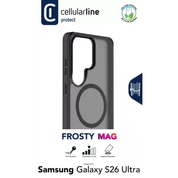 Cellularline FROSTY MAG - Galaxy S26 Ultra poolläbipaistev ümbris mati viimistluse ja värviliste servadega, ühilduv Qi2 ökosüsteemi ja Samsungi magnetsaastekomplektidega.